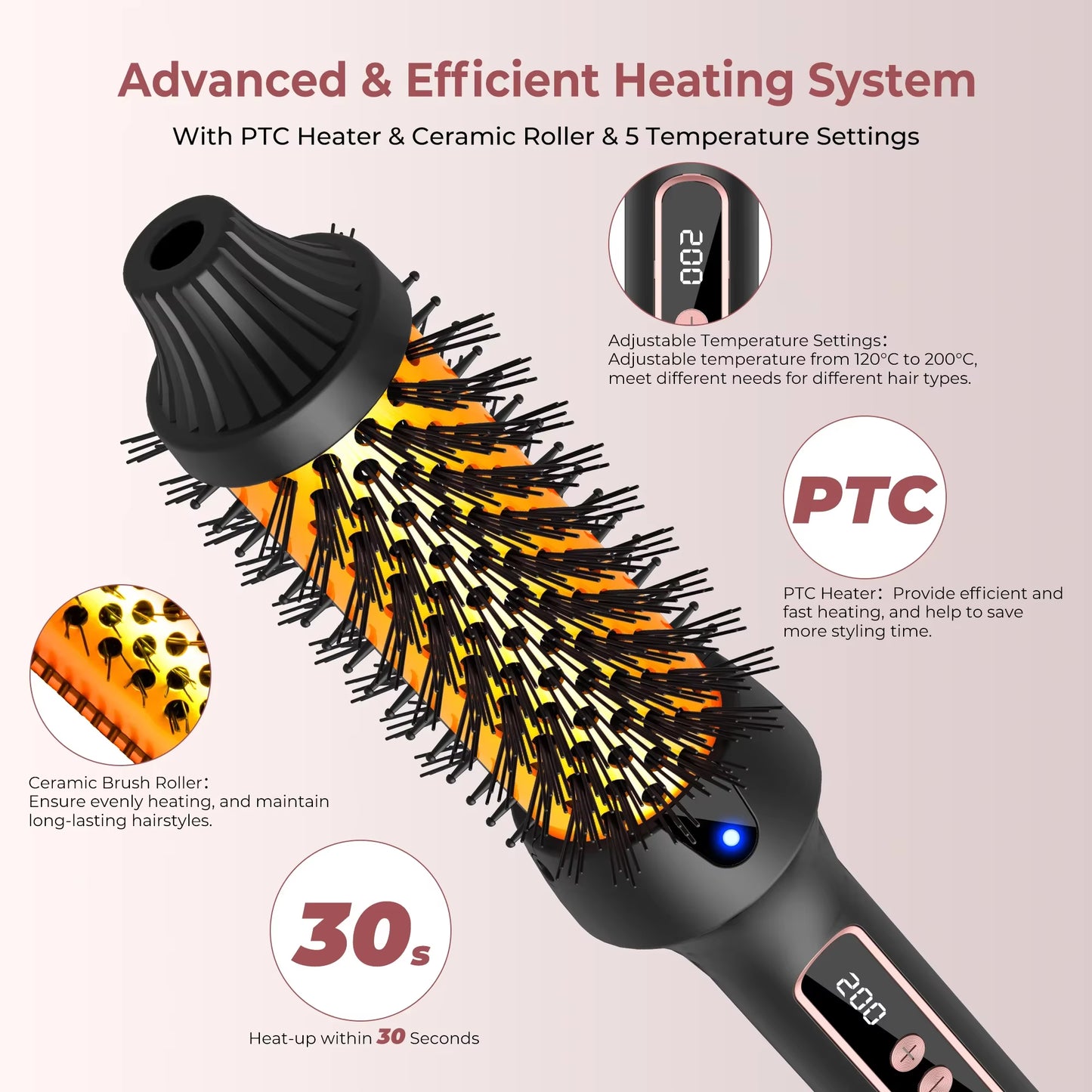 ​Heated Styling Brush 3-In-1 Ionic Hair Curler/Straightener with Anti-Scald Electric Curl Wand Curling Iron Hair Styling Tools